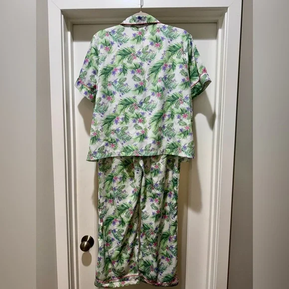 Cynthia Rowley Floral Palm Tropical Pajama Set – Top & Pants Size L - Picture 4 of 17